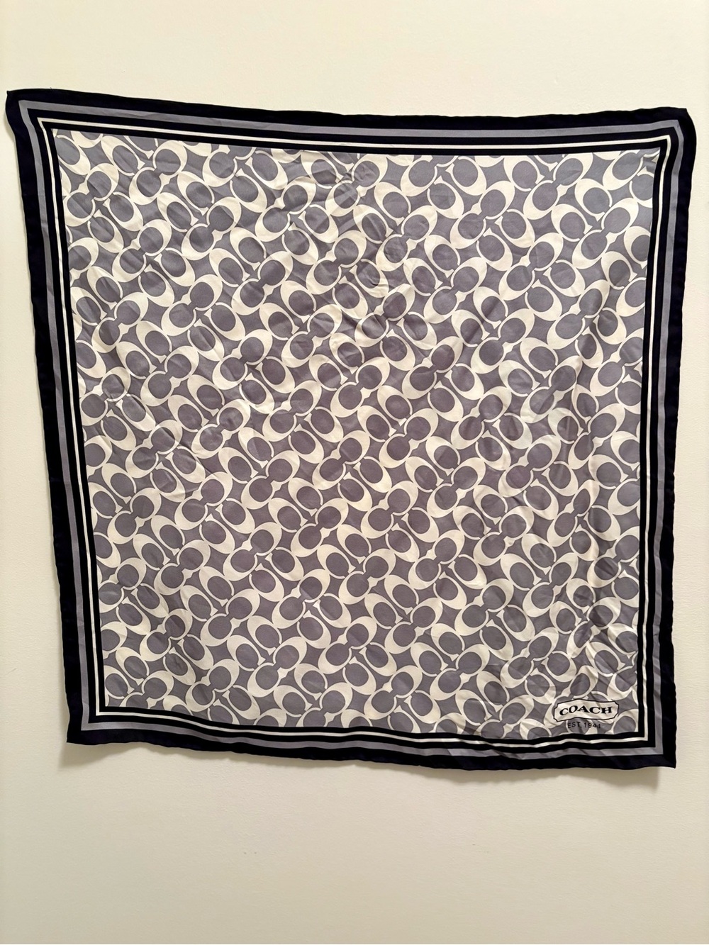 Coach black and cream square silk scarf
